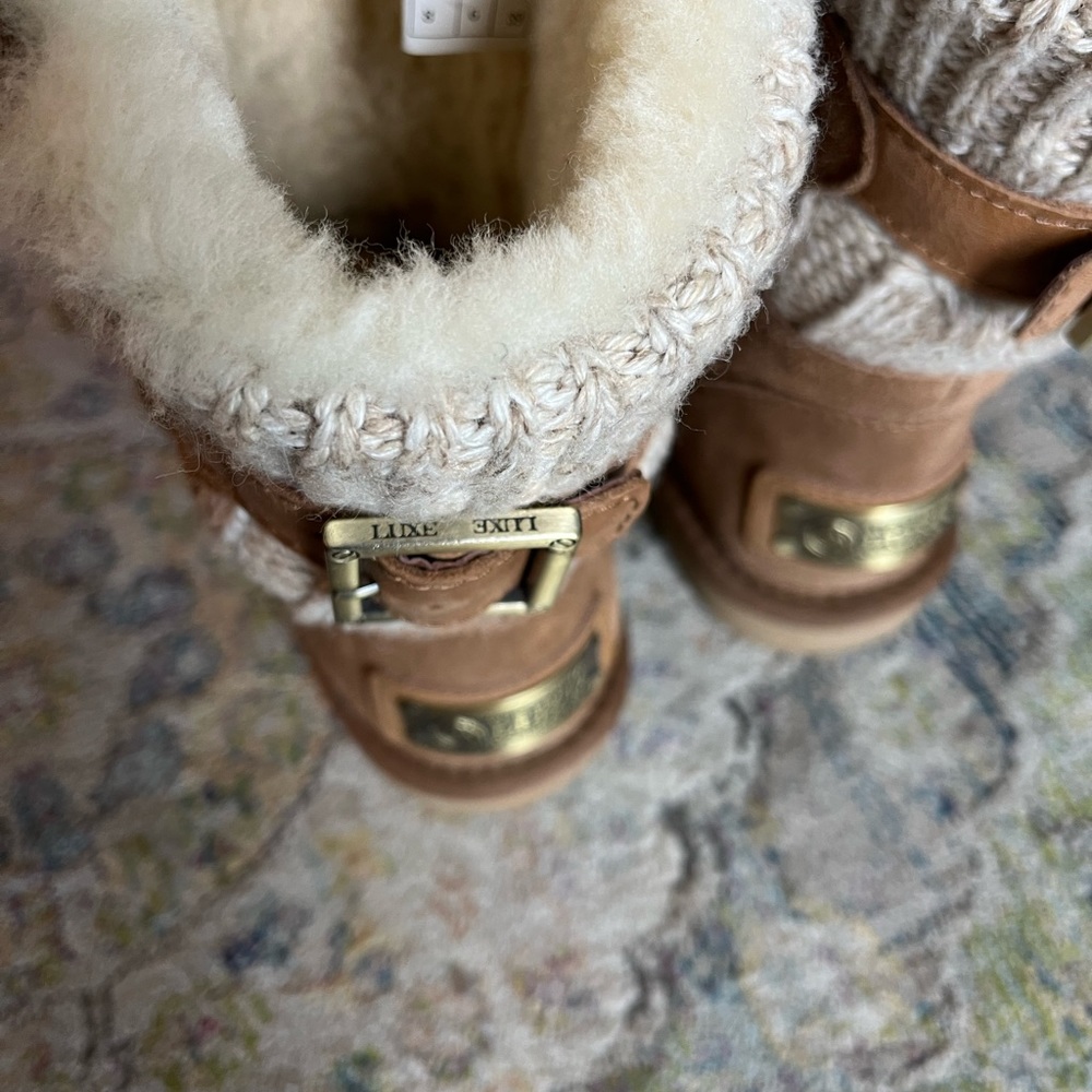 Australia Luxe Collective Luxury Spartan Knit Short Sheepskin Chestnut Boot 8 - Picture 4 of 9